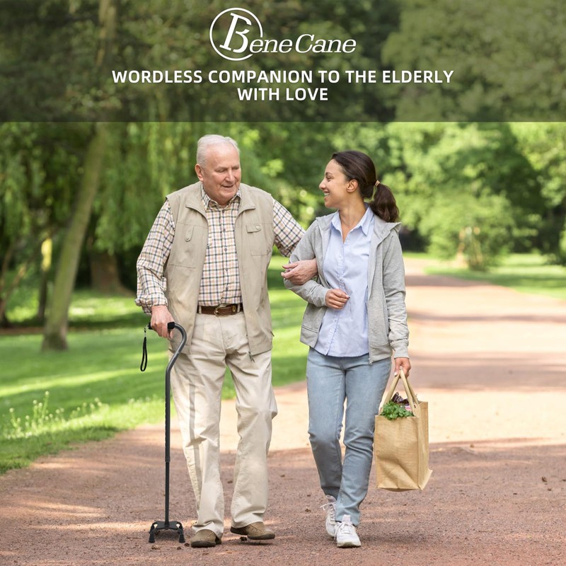 BeneCane Quad Cane Adjustable Walking Cane with Offset Soft Cushioned