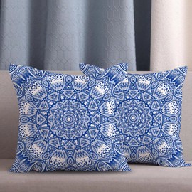 ggaimwf Moroccan Cushion Covers, Blue, 40 x 40 cm, Boho Cushion, Ethnic Mandala, Indian Style, Abstract Arabesque, Meditation, Hippie, Modern Cushion Cover Throw for Sofa, Living Room, Bed Cushion