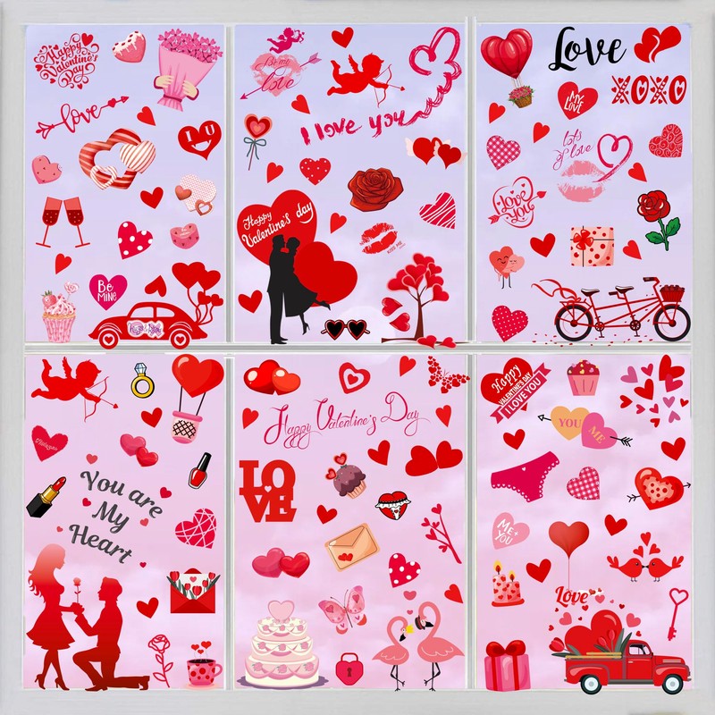 Valentines Day Decor Window clings 10 Sheet for Glass Windows