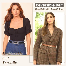 SUOSDEY Fashion Leather Belt for Women, Reversible Skinny Belt for Jeans Pants Dress with Square Gold Buckle black/brown