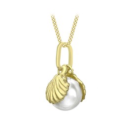 Carissima Gold Women's 9 ct Yellow Gold Shell and Pearl Pendant on Curb Chain Necklace of Length 46 cm/18 inch