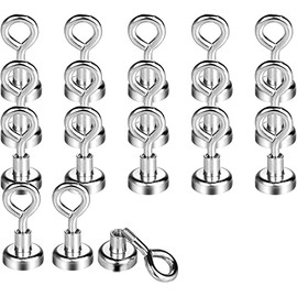 Wukong 18 Pack Extra Strong Neodymium Magnet Hooks, 8KG Strong Magnetic Hooks, 16mm Powerful Neodymium Magnetic Hooks with Eyebolt for Kitchen, Fidge and Office