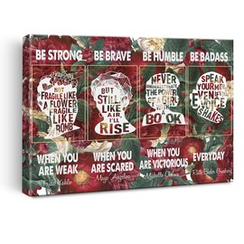 Motivational Wall Art Be Strong Brave Canvas Print Inspirational Quote Framed Mental Health Artwork Flowers Painting for Women Home Office Wall & Tabletop Decor