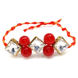 Efulgenz Floral Rakhi Indian Raksha Bandan Kundan Crystal Faux Pearl Thread Bracelet for Brother (Set of 4)