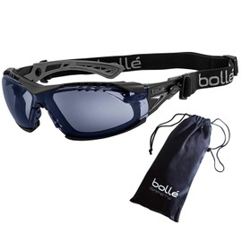 bollé SAFETY Rush+ Goggles, 4-Piece Set, (Goggles, Gasket Kit, Pouch, Original Cloth) ((Pouch) Black/Wolf Gray, Smoke)