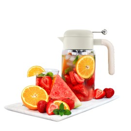 LAFEECA Iced Tea Maker and Infuser - Large Jug with Airtight Lid for Cold Brew - Stainless Dual Ultra Filter - Tritan Pitcher - 2000 ml / 68 oz - Dune