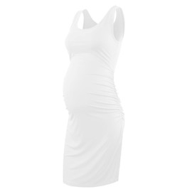 Liu & Qu Women's Maternity Sleeveless Tank Dresses Side Ruching Bodycon Dress for Daily Wearing or Baby Shower (Navy White Stripe,XL)