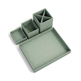 Bigso Box of Sweden LENA Desk Organiser for Pens, Paper Clips, Sticky Notes etc. - Sorting Box with 4 Compartments - Fibreboard and Paper Organiser System in Linen Look - Mint Green