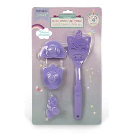 Handstand Kitchen Rainbows and Unicorns 4-piece Cookie Stamp and Flipper Set with Recipes
