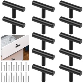 Romeda 12 Pack Black Cabinet Knobs, 2in Single Hole Cabinet Hardware with Screws 1in & 1.5in, Drawer Pulls (Black) for Kitchen Bedroom Bathroom Furniture