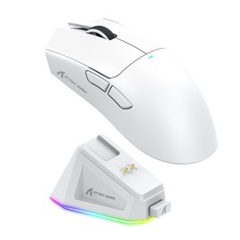 ATTACK SHARK X11 Mouse Inalámbrico con Base de Carga RGB, Mouse Gamer Ultraligero para Juegos, 2.4 GHz/Bluetooth/USB-C de 3 Modos, 22000DPI, 5 Botones programables para PC/Mac (Blanco)
