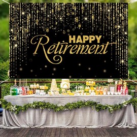 LOONELO Happy Retirement Backdrop with 70.8"X43.3"，Large Happy Retirement Banner Background Photography with Rope, Party Decoration Supplies for Photo Booth Props Decor Outdoor Indoor (Black-2)