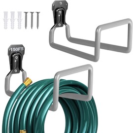 2pcs Hose Holder Wall Mount - Metal Garden Hose Hanger Sturdy Hose Reel Holds up to 150ft Hose, Heavy Duty Water Hose Holders for Outside Yard