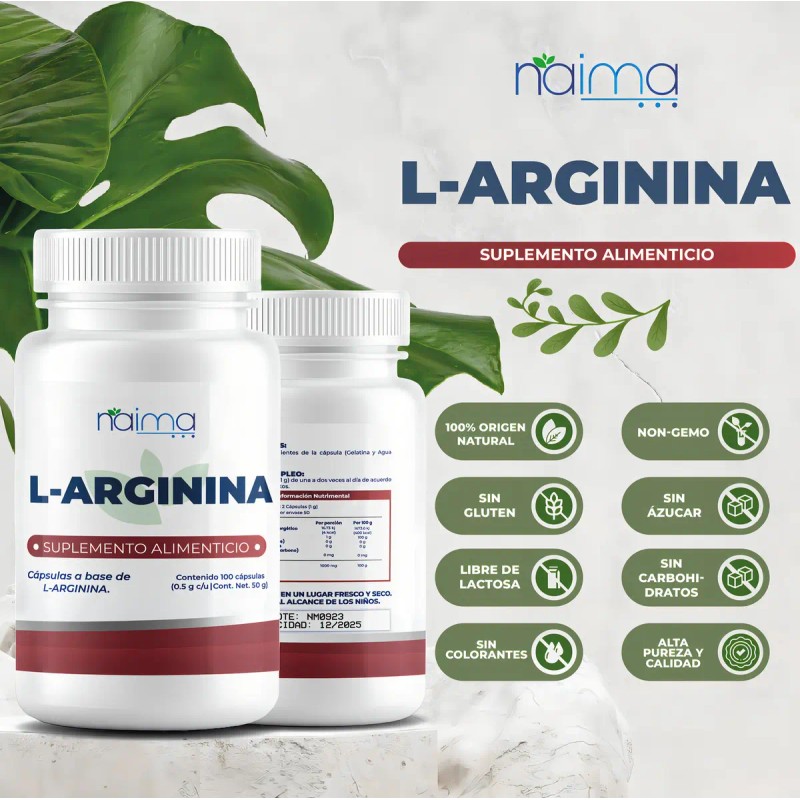 Arginina Naíma 1000 100 Cápsulas Rendimiento Circulación