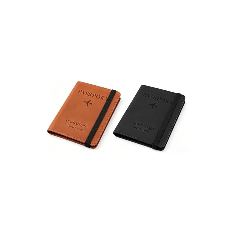 2 PACK Cartera para Pasaporte RFID, Pasaporte Funda para Hombres