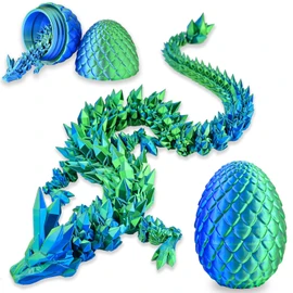 3D Printed Drago Eggs, Articulated 3D Toys, 3D Eggs with Dragon Inside, Crystal Dragon Blue Green