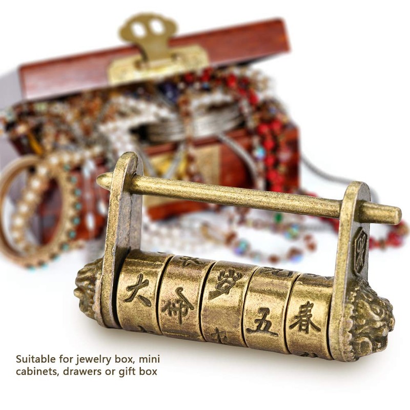 Brass Padlock, Chinese Vintage Padlock Antique Retro Style Combination Lock