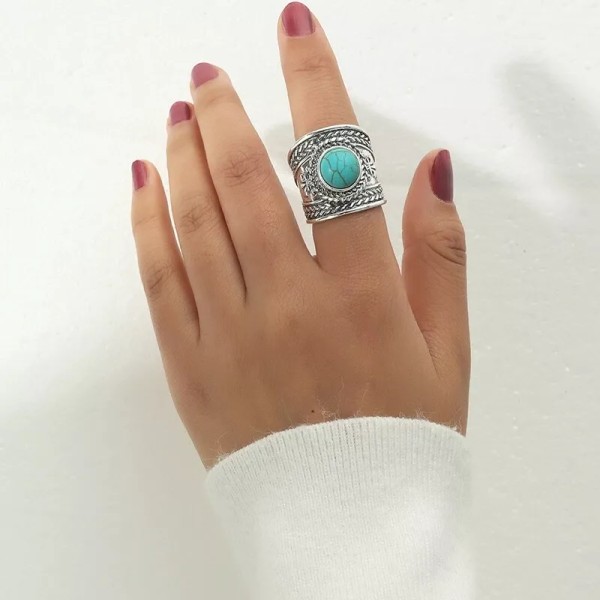 Unbranded Beautiful Retro Turquoise Wide Band Ring-adjustabl