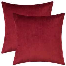 Artcest Set of 2, Cozy Solid Velvet Throw Pillow Case, Decorative Couch Cushion Cover, Soft Sofa Euro Sham with Zipper Hidden, 12"x12" (Ruby Red)