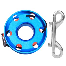 Stainless Steel Blue Scuba Diving Finger Spool Reel with Fluorescent Orange Line Underwater Snorkeling Accessory50M