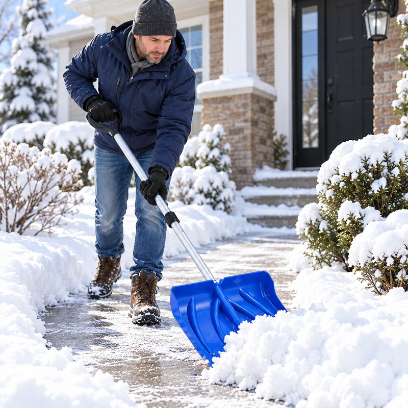 18-Inch Snow Shovel for Driveways and Walkways – Adjustable Aluminum