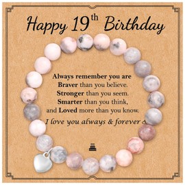 13th/16th/18th/19th/20th/21st Birthday Bracelet for Women Girls Pink Zebra Natural Stone Bracelets Sweet Heart Charm Bracelets Happy Birthday Gifts for Daughter/Granddaughter/Niece/Friends