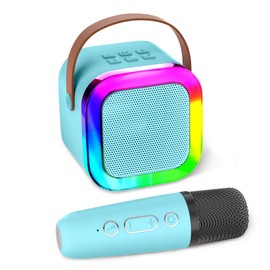 Aplsinvivi Mini Karaoke Machine Speaker for Kids, Toys for Girls Boys Friends Age 3-12+, Birthday Gifts Portable Bluetooth Speaker with Wireless Mics for 5 6 7 8 9 10 11 Years Teens Girl Boys, Blue