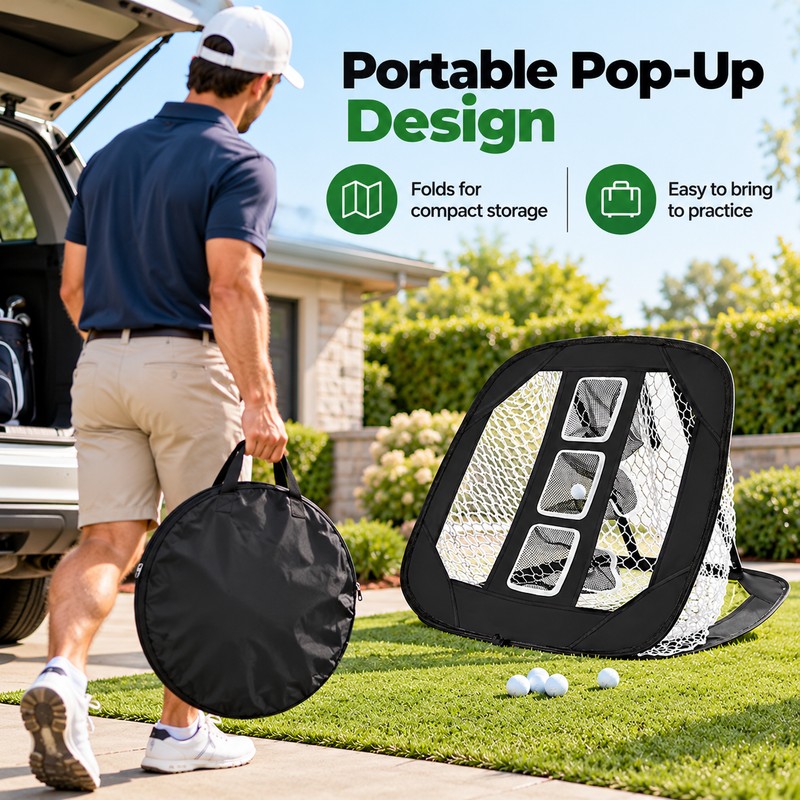 Foldable Golf Chipping Net - 3 Target Openings, Portable Pop-Up