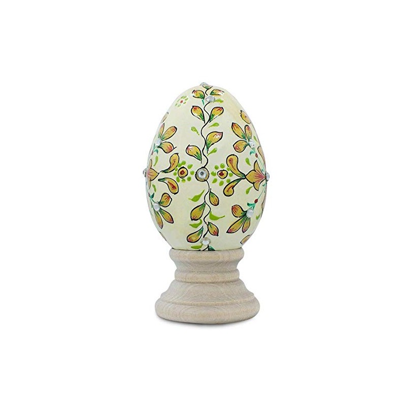 Jeweled Embossed Flowers Wooden Easter Egg
