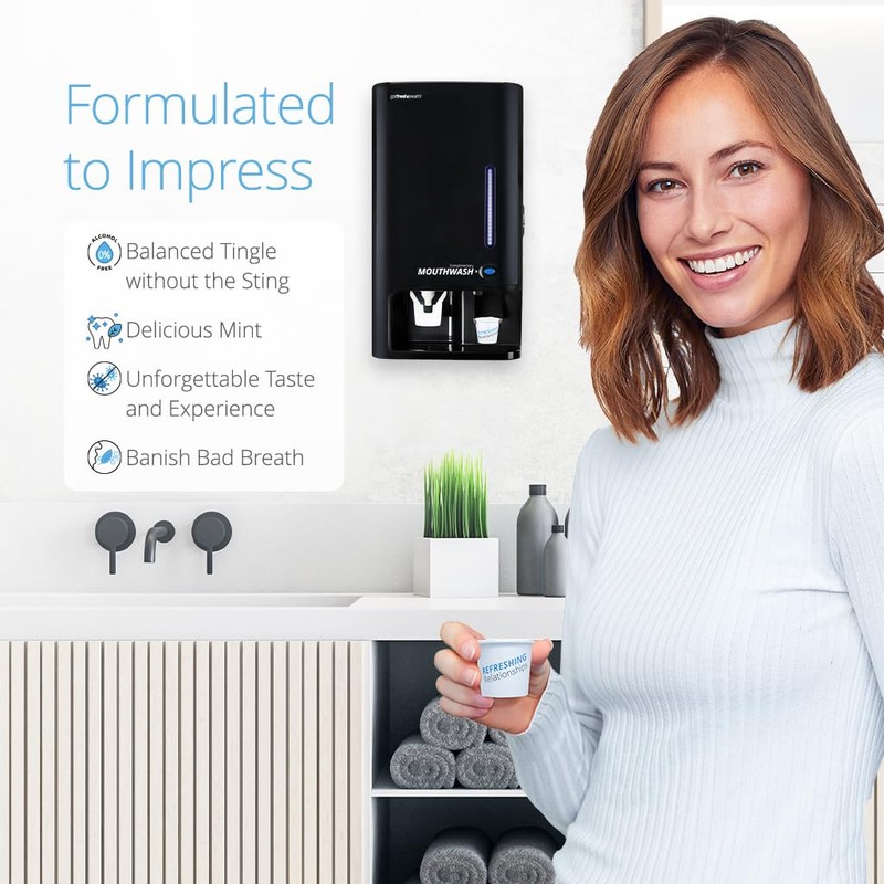 GotFreshBreath Commercial Mouthwash Dispenser with Cup Holder – Standing or