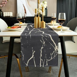 Jayusaror Table Runner Modern Autumn Grey and White Linen Marble Golden Texture Abstract Art Washable Table Runner for Coffee Dining Room Dresser Side Table Bedroom 40 x 140 cm