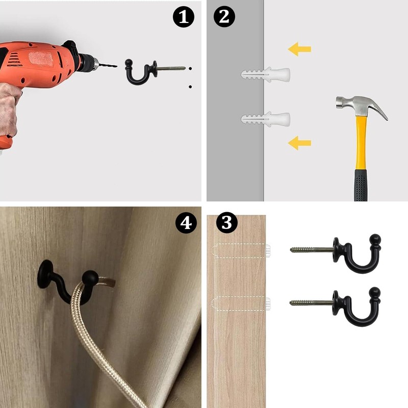 INBOLM 2pack Tie Back Hooks For Curtains Black Curtain Tie