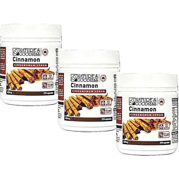 3 x 270 capsules  Nature's Goodness CINNAMON 600mg ( Cinnamon cassia )