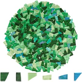 Yazikisa 1.1 lb Glass Mosaic Tiles Mixed Green Irregular Crystal Tile Pieces for Crafts Bulk Assorted Shapes Stained Scraps Hand-Cut Adult Art Hobbies DIY Projects Handmade