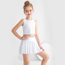 Miyanuby Girls Athletic Skirt 2 in 1 Preppy Flowy Butterfly Sports Short for Cheer Athletic Gym Running Teens Casual Clothes White
