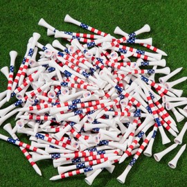 Yuntau 100 Pcs Patriotic American Flag Bamboo Combo Length Golf Tees Bulk, Includes 3¼" Driver Tees and 1½" Hybrid/Iron Tees Golf