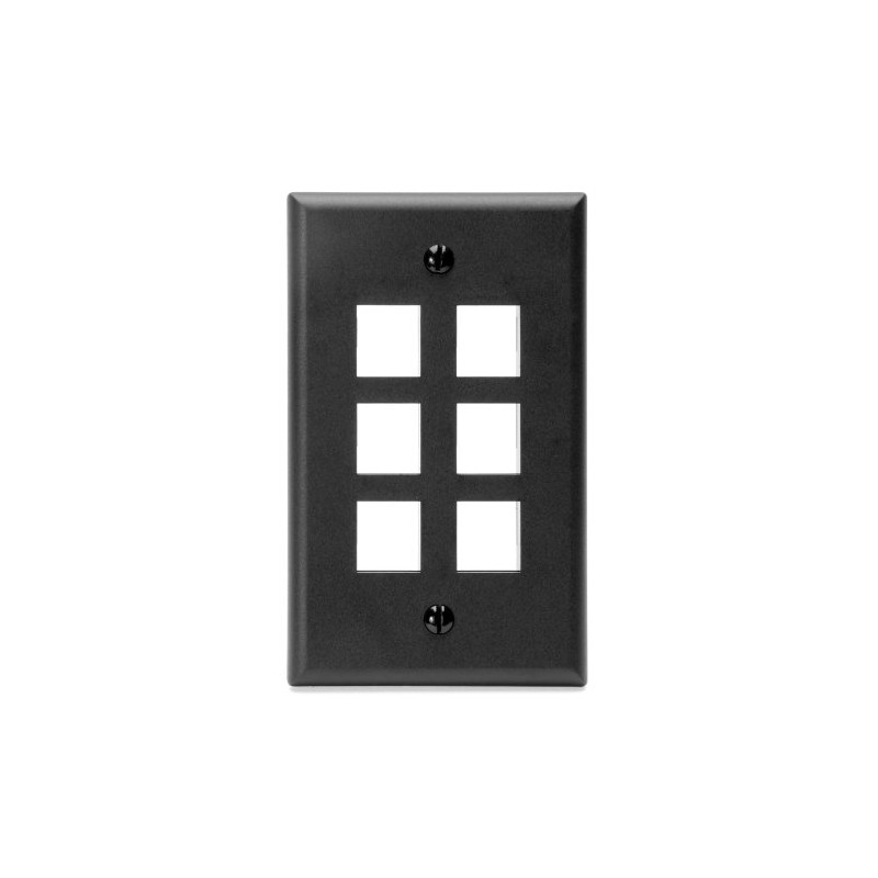 Leviton QuickPort Wallplate, Single Gang, 6-Port, 41080-6EP, Black