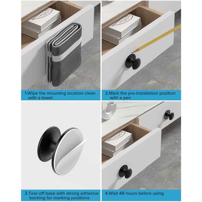 MeBantoo 5 Pack Black Self-Adhesive Cabinet Knobs, Self-Stick Hardware Kitchen