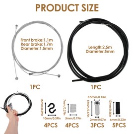 Bicycle Brake Cable Set, Universal Brake Cable with 5 m Outer Cover, 1.1 m Front Wheel Brake Cable, 1.7 m Rear Wheel Brake Cable, Bicycle Brake Cable Set for MTB Road Bike Folding Bike