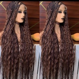 BOHO Knotless Braided wig - braids: Brown knotless boho braids, Lace type: Luxury  lace