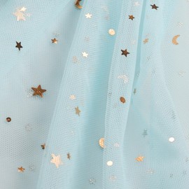 HAVII 59" x 2 Yards Light Blue Glitter Tulle Rolls Star Moon Sequin Tulle Fabric Bolt for Photography Props Background Tutu Table Skirts DIY Sewing Crafts Wedding Party Decor