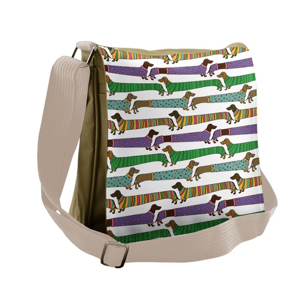 Ambesonne Dog Lover Messenger Bag, Dachshunds in Clothes, Unisex Cross-body