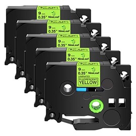 NineLeaf 5 Pack Compatible for Brother TZe-C21 TZeC21 TZ-C21 TZC21 Label Tape 9mm 3/8'' 0.35'' Black on Fluo Yellow Laminated Labeling Work with P-Touch PT-D210 PT-P700 PT-H100 PT-1290 Label Maker