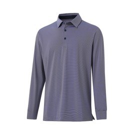 YAMXDM Mens Golf Shirts Moisture Wicking Long Sleeve Collared Business Casual Stylish Striped Tennis Polo Shirts for Men Purple Stripe XXL