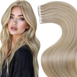LaaVoo Tape-In Extensions Blonde 70 cm Tape-In Extensions Real Hair Blonde Seamless Hair Extensions Real Hair Tapes in Extensions Skin Weft 20 Pieces #60 50 g