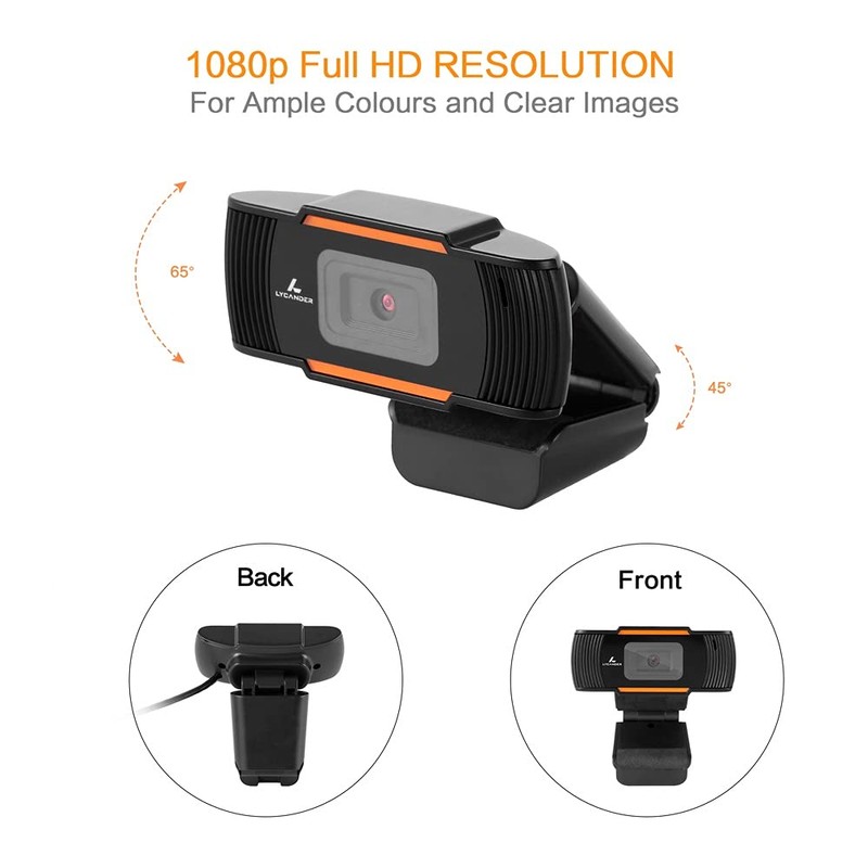 LYCANDER USB Webcam with Built-in Microphone, 1080p Full HD, 30fps,