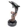 Jumping Bottlenose Dolphins Bronze Electroplated Resin Figurine with Base Decor