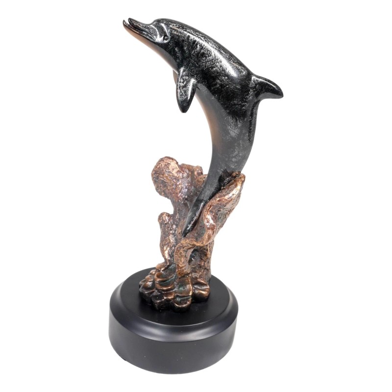 Jumping Bottlenose Dolphins Bronze Electroplated Resin Figurine with Base Decor