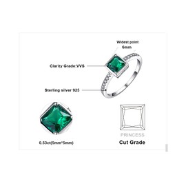JewelryPalace Square Cut 0.5ct Simulated Emerald Solitaire Rings for Her, 14K White Gold 925 Sterling Silver Promise Ring for Women, Green Gemstone Jewellery Sets Rings Size L