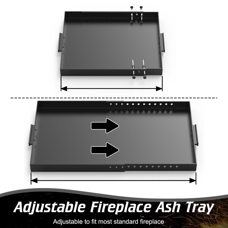 Daisypower Fireplace Tray with Handles, Expandable/Adjustable Ash Pan Ember Holder,